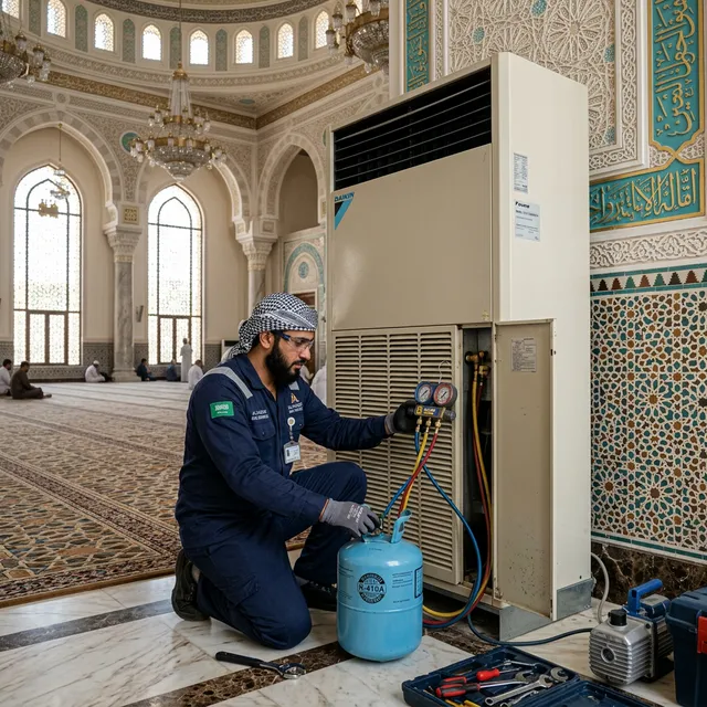 صيانة التكييف المركزي والدولابي لمسجد بالرياض وشحن الفريون
